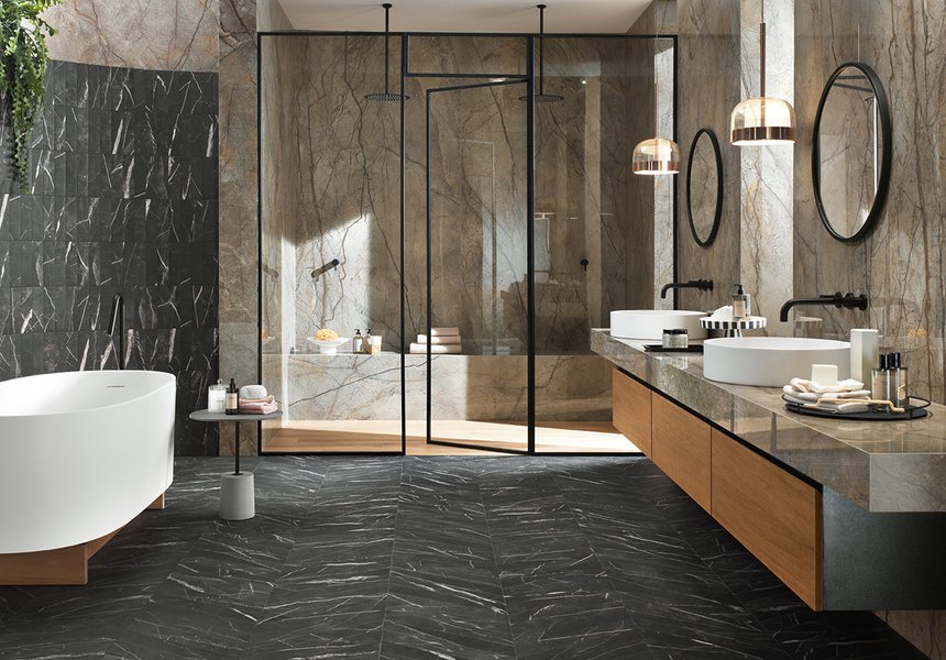 Marble effect porcelain stoneware for interior design | Marca Corona